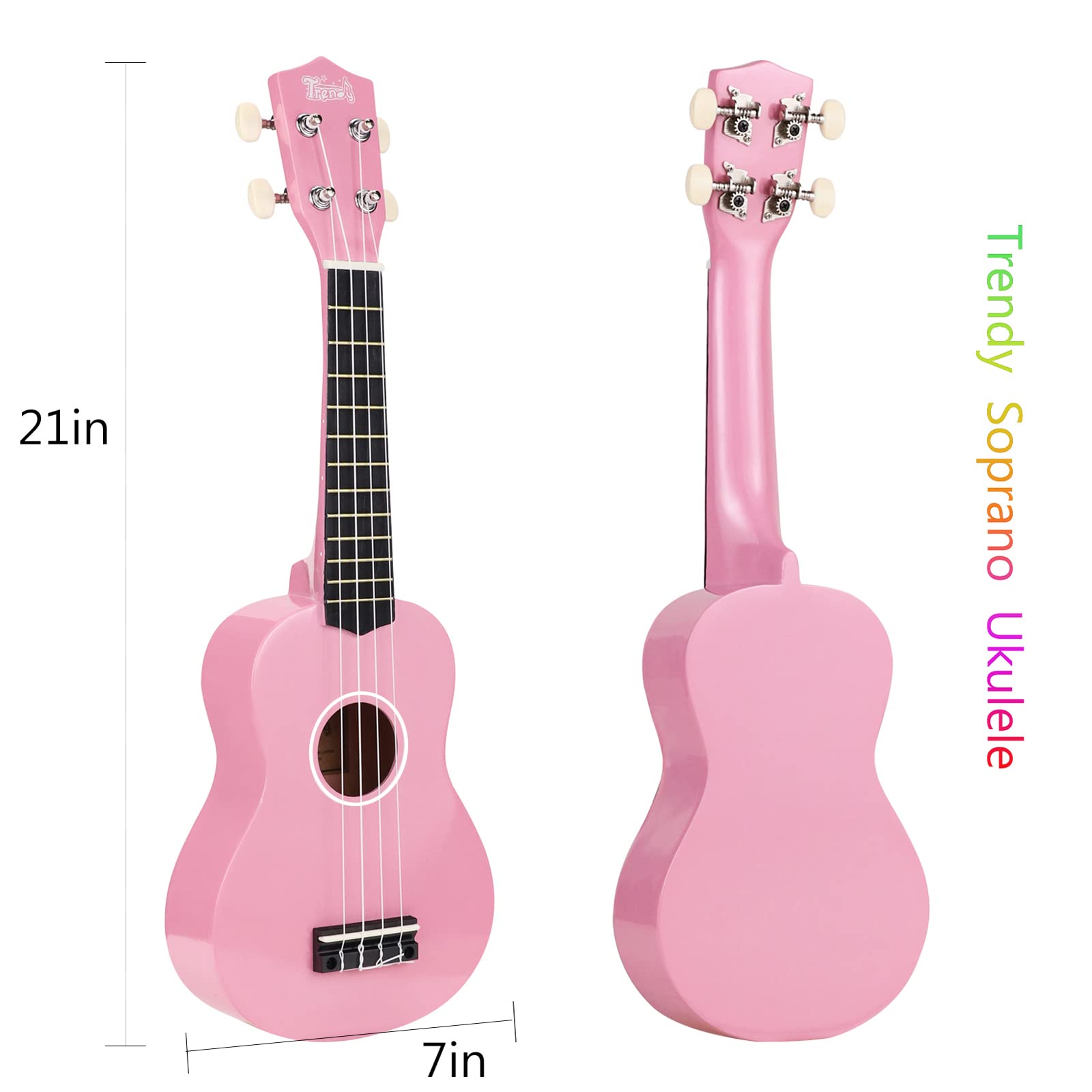 Trendy Soprano Ukulele for Beginners 21 Inch Hawaiian Wood Ukuleles for Adult Student Starter Four Strings Guitar (Pink)