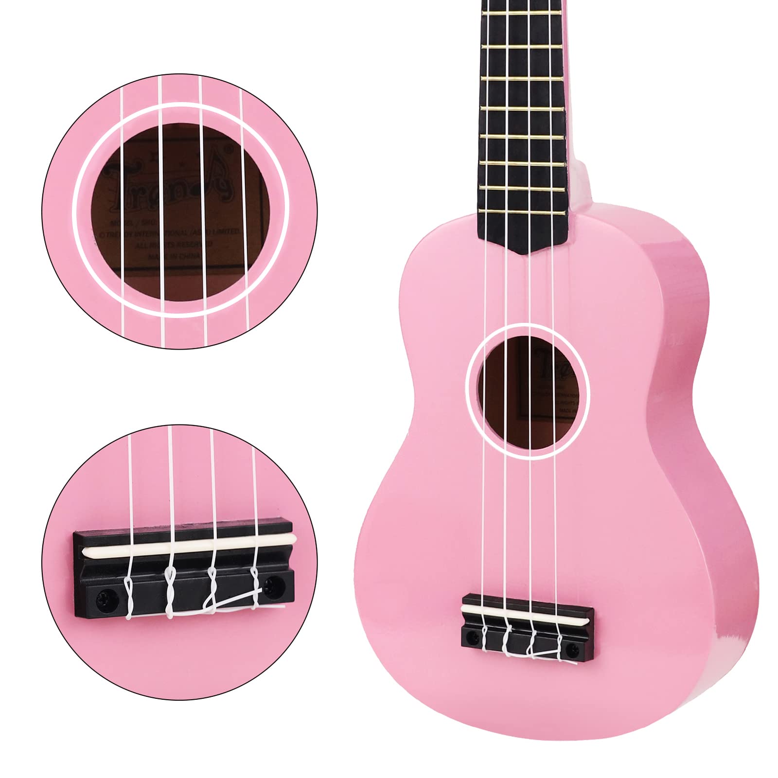 Trendy Soprano Ukulele for Beginners 21 Inch Hawaiian Wood Ukuleles for Adult Student Starter Four Strings Guitar (Pink)