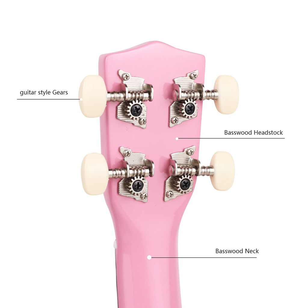 Trendy Soprano Ukulele for Beginners 21 Inch Hawaiian Wood Ukuleles for Adult Student Starter Four Strings Guitar (Pink)
